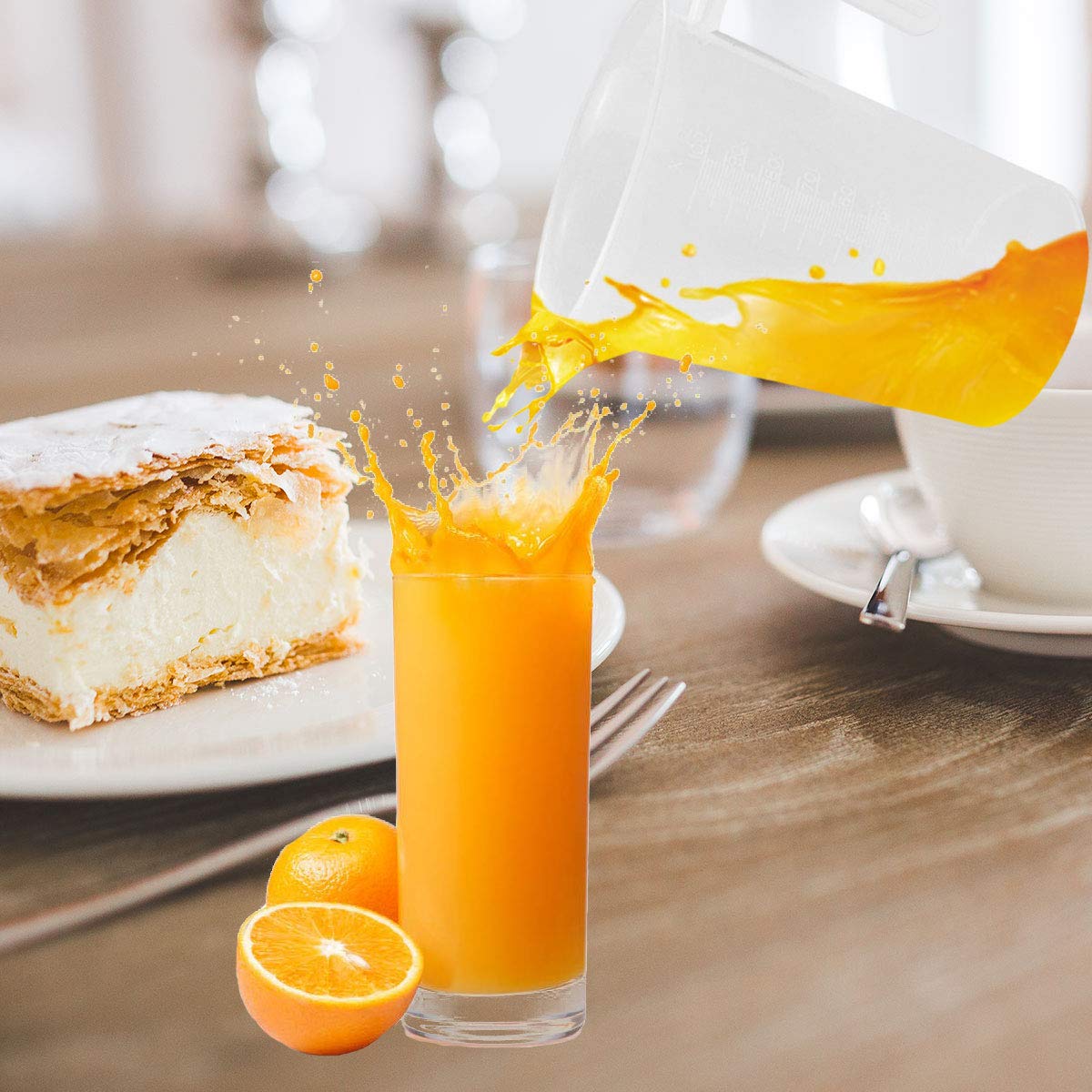 3 pcs Plastic Measuring Cups Set, HOVEOX Multi Function 4 Cup, 2 Cup and 1 Cup Capacity Measuring Cups with Handle Grip and Spout with Ml Ltr and Cup Measurement Stackable Bakeware Accessories