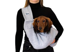 BARKS & MULLIGANS Pet Carrier for Small Dogs & Cats, Sling Carrier with Safety Buckle, Buttons and Front Pocket, Soft, Durable Design, Dog Carriers for Small Dogs 0-12 lbs, Dog Pouch Carrier (Light Grey)