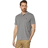 U.S. Polo Assn. Men's Solid Short Sleeve Interlock Polo Shirt, Golf Shirts for Men, Business Casual Polos, Campus Heather Grey, XXL
