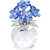 Qianwei Blue Forget Me Not Crystal Flowers - Sympathy Glass Flowers Collectible Figurines Decor Paperweight Ornament Home Office Table Desk Decorations
