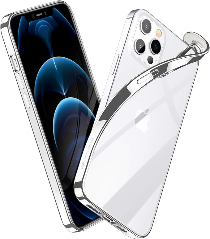 Esr Clear Case Compatible With Iphone 12 Pro Max Case Clear Polymer Cover Slim Soft Silicone Siliver Frame Amazon Co Uk Electronics
