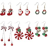 12pcs Christmas Earrings Set, Christmas Santa Sock Candy Wreath Bow Bell Dangle Holiday Earrings for Women Jewelry