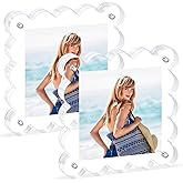 Novacrylion Acrylic Magnetic Picture Frames 4x4-2Pack Clear Freestanding Photo Frame.Double-Sided Scalloped Edges, 10+10mm Thick Block, for Modern Desktop Display &Perfect for Gifts (2 Pack, 4X4)