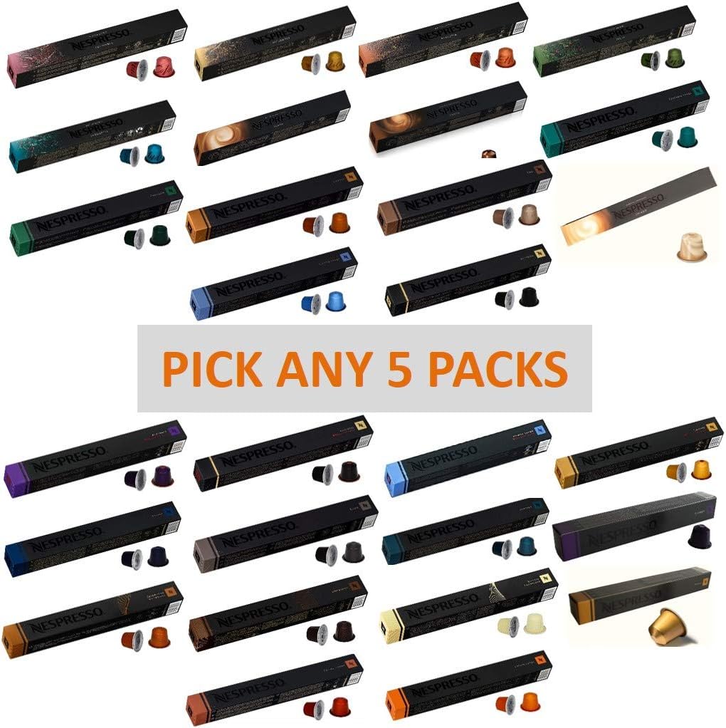 Nespresso Original Coffee Capsules. Pick Any 5 from 28 Blends Including: Espresso, Lungo, Intenso, Barista Creations, Master Origin, Decaffeinated and More…