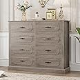 FINETONES Grey Dresser Chest of Drawers, 47.2” Farmhouse Dresser Wood Dresser 8 Drawer Dresser with Steel Handles, Modern Dresser Drawers Floor Storage Cabinet for Living Room Hallway Office