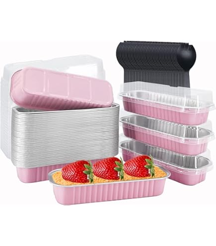 60 Pcs Mini Cake Pans With Lids - 6.8oz Rectangle Aluminum Foil Baking Cups, Disposable