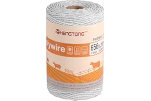 HENGTONG Electric Fence Wire 656 Feet 200 Meters, 6 Stainless Steel Conductors, Portable Polywire Electric Fence for Livestock, White