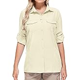 Women UPF 50+ Sun Protection Safari Shirts Quick Dry Lightweight Outdoor Fishing Hiking Travel Shirts with Zipper Pockets