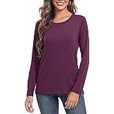 PRIMODA Women's Crew Neck Long Sleeve Shirts Basic Loose Fit Layering Tops