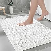 Ruggnovea Chenille Bathroom Rugs Non Slip Washable 32x20, Extra Thick Soft Absorbent Chenille Bath Mat, Non-Slip Barrier Backing, Quick Dry Machine Washable Bath Mats Tub, Shower,Floor/Sink,White