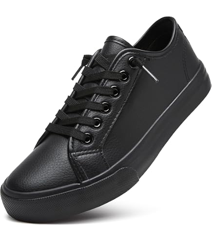 black dress tennis shoes womens FRACORA Women's PU Leather Low Top lace up Casual Shoes Comfortable Fashion Sneaker(White,US5) A line Black Evening grain calf leather smart_tag-Not New Arrival Size:6 | US