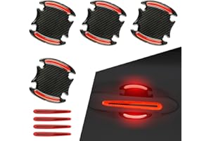dawfall Pack-8 Car Door Handle Door Bowl Sticker, 3.2" x 3.5" + 0.5" x 3.5" Carbon Fiber Textured Flexible Reflective Warning Decals, Paint Scratch Protection Covers, Universal for Cars (Red & Black)