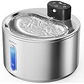 WILKIEE Wireless Cat Water Fountain, 135fl.oz/4L Stainless Steel Cat Fountain Battery Operated, Pet Water Dispenser Cordless for Cats & Dogs Indoor (1 Set Filter)