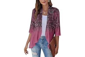 SHUSUEN Womens Cardigan 2023 Lightweight Fall T Shirts Loose Fit Shawl Collar Blouse Coat 3/4 Sleeve Tie Dye Funny Tops