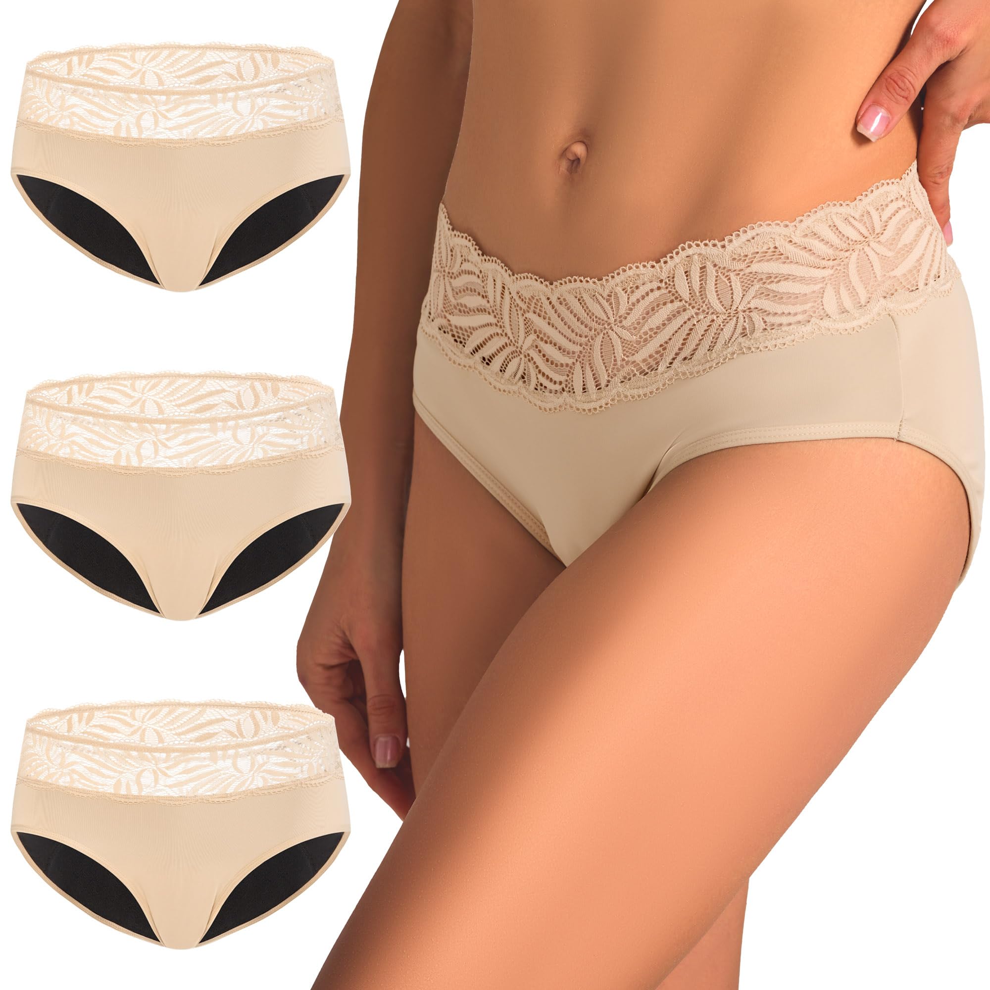 Photo 1 of Battewa Full Cover Incontinence Underwear for Women Overnight Leakproof Adult Briefs Protective Underwear Pee Proof Reusable Panties for Bladder Leak 100ML (Beige XL)