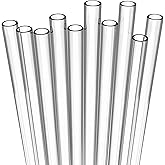 Fiesta First 10 Long Clear Straws - Hard Clear Plastic Reusable Drinking Straws + Sturdy Cleaning Brush - for Tumblers, Mason Jars, Milkshakes and Smoothies - Dishwasher Safe BPA Free