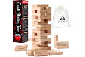 Qingspirits Super Fun Couples Tumble Tower Game for Grown Ups, 54pcs Exciting Date Night Stacking Wooden Blocks Talking Challenge Dare Romantic Anniversary Games for Your Partner, Only Grown Ups 17+