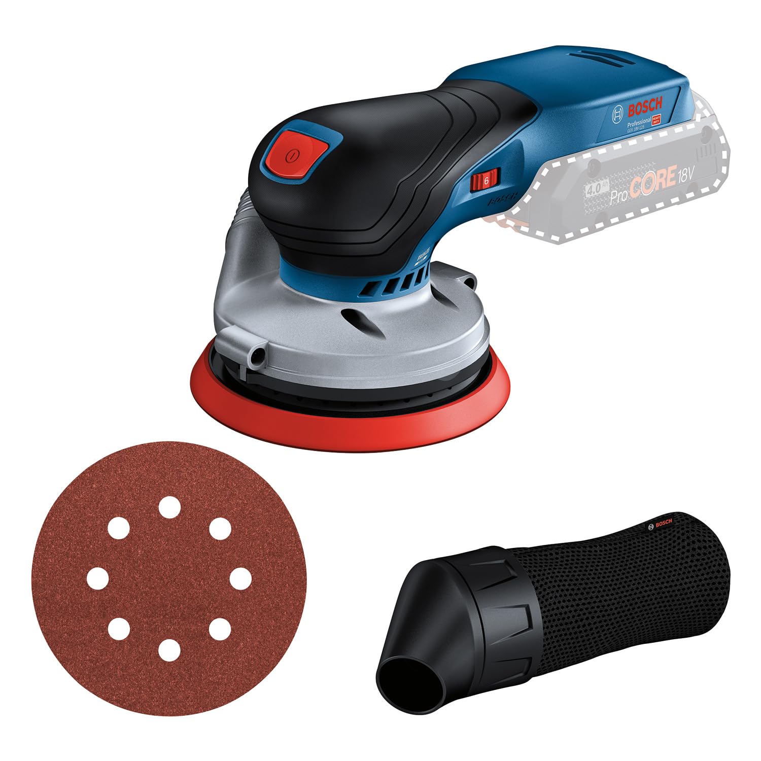 Bosch Professional 18V System Cordless Random Orbit Sander GEX 18V-125 (incl. Sanding disc (125 mm), 1x Sanding Paper, dust Bag, Without Battery/Charger)