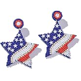 American Flag Dangle Earrings Beaded - Handmade 4th of July Patriotic Earrings, Independence Day Accessories