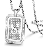 Zillaly Initial Pendant Necklace Men Women Uppercase Silver Letter Diamond A-Z Stainless Steel Box 22 Inch