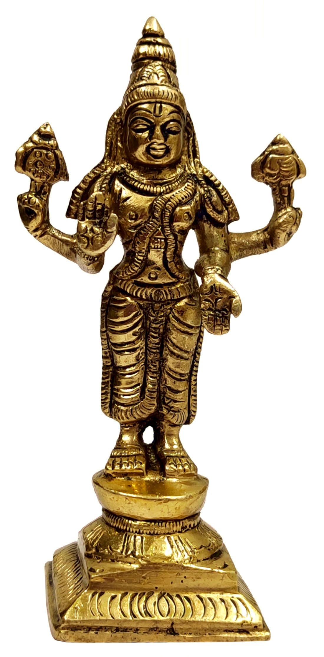 Purpledip Brass Statue Lord Vishnu: Hindu God Idol Sculpture Home Temple Décor Gift (11033)