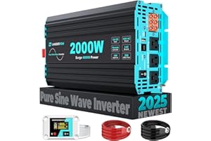 LANDERPOW Pure Sine Wave Inverter 2000 Watt, 12V DC to 120V AC Inverters for RV, Truck, Solar, Home, Power Inverter with 3 AC Outlet, 30W USB-C, 5V 3.1A USB, Hardwire Port, Remote Control, Surge 4000W