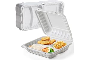 EKOSAVOR To Go Containers, 8'' Plastic Hinged Clamshell Food Containers Disposable with Lids BPA-Free 55-Pack 3 Compartment Heavy Duty 34 OZ Reusable Meal Prep MFPP To Go Boxes for Food Storage