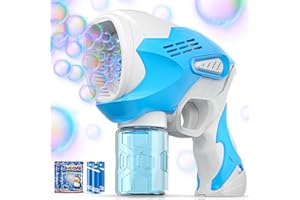 Boerfmo Bubble Gun - Bubble Machine for Kids - 8 Holes Bubbles Wands Blaster with LED Light, Bubble Solution & Batteries - Boys Toys Gifts for Ages 3+, for Outdoor Party, Easter Basket Stuffers