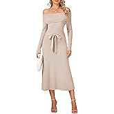 OULESIS Sweater Dress for Women Fall 2025 Off The Shoulder Long Sleeve Ribbed Knit Bodycon Maxi Dresses Formal Wedding Dress