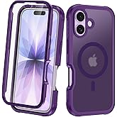 Avocase Magnetic for iPhone 17 Case Built in Screen Protector [Compatible with MagSafe] Military-Grade Protection Full Body Shockproof Slim Translucent Matte Women Girls Men, Purple