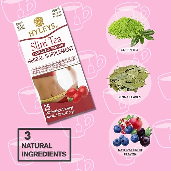 HYLEYS SLIM TEA GOJI BERRY FLAVOR – WEIGHT LOSS HERBAL SUPPLEMENT CLEANSE AND DETOX – 25 TEA BAGS (1 PACK)