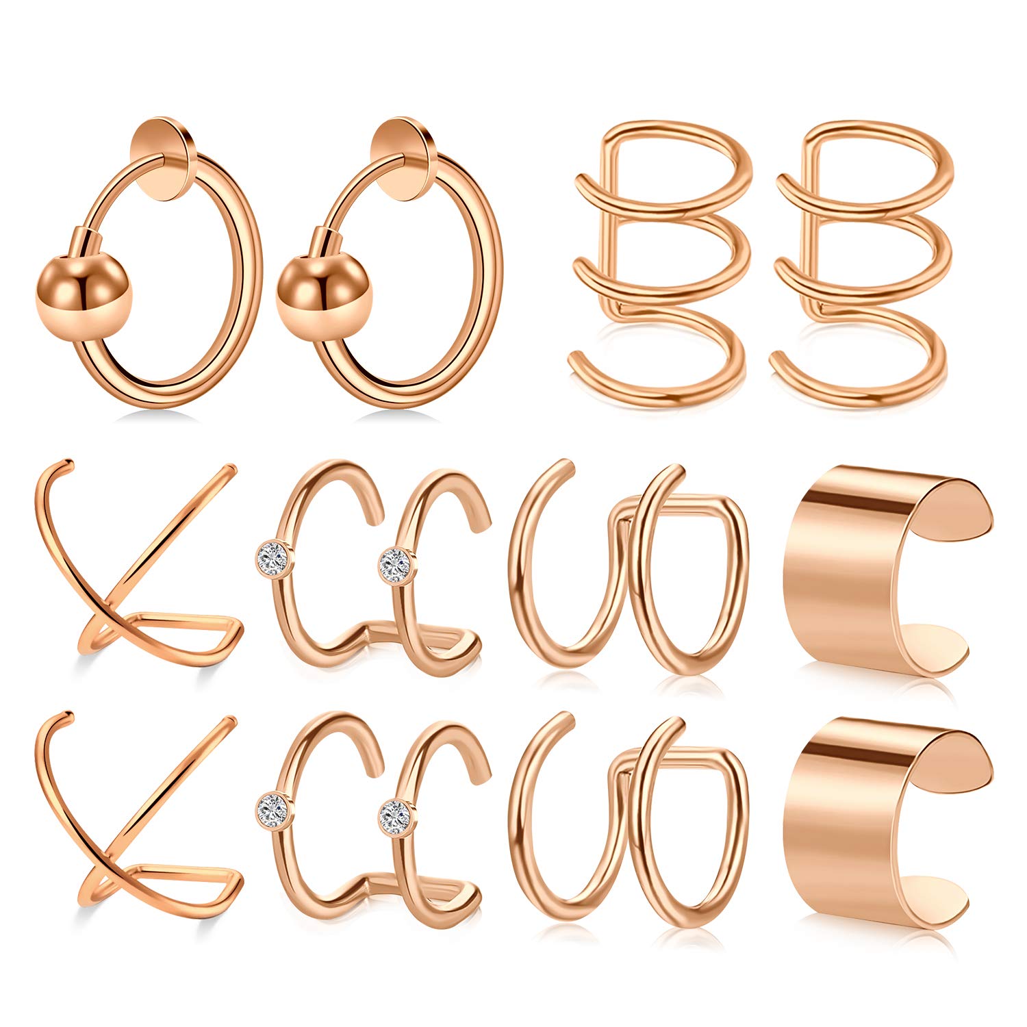 Funseedrr Rosegold Ear Cuffs Stainless Steel Fake Helix Cartilage Earrings Ear Clips Non Piercing