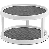 Copco 2555-0187 Non-Skid 2-Tier Pantry Cabinet Lazy Susan Turntable, 12-Inch, White/Gray