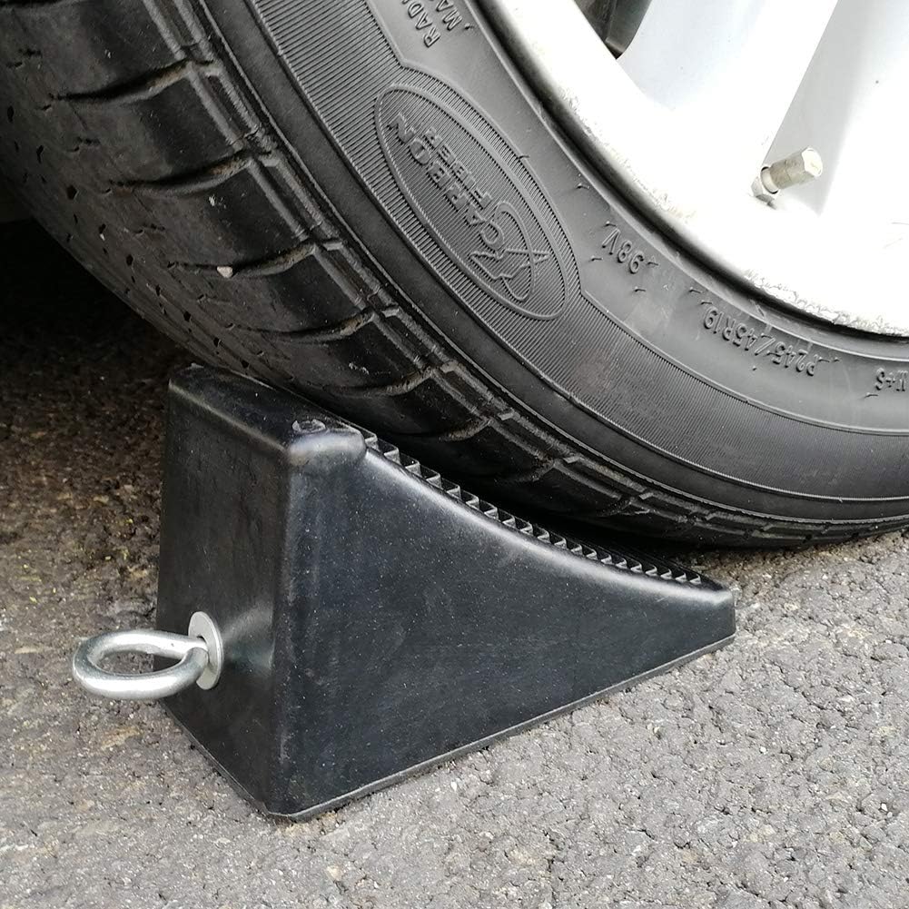 ROBLOCK 2 Pack Rubber Wheel Chocks Black Wheel Wedge with Eyebolt, 7.8" Length x 3.5" Width x 3.9" Height: Automotive