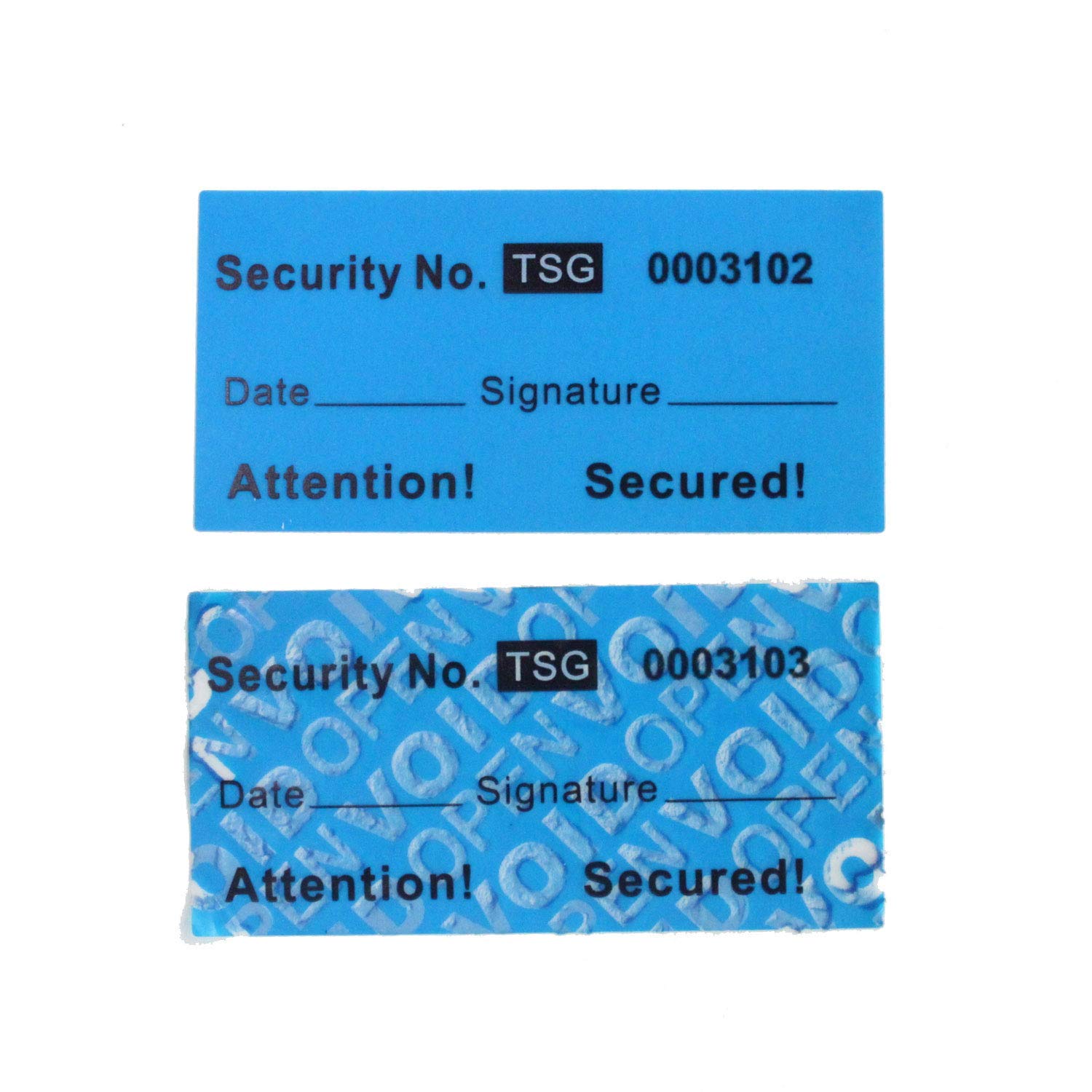 TamperSeals Group - 100pcs Non Transfer Tamper Resistant Security Warranty Void Stickers/Labels/Seals (1 x 2 Inches, Unique Serial Numbers, Blue)