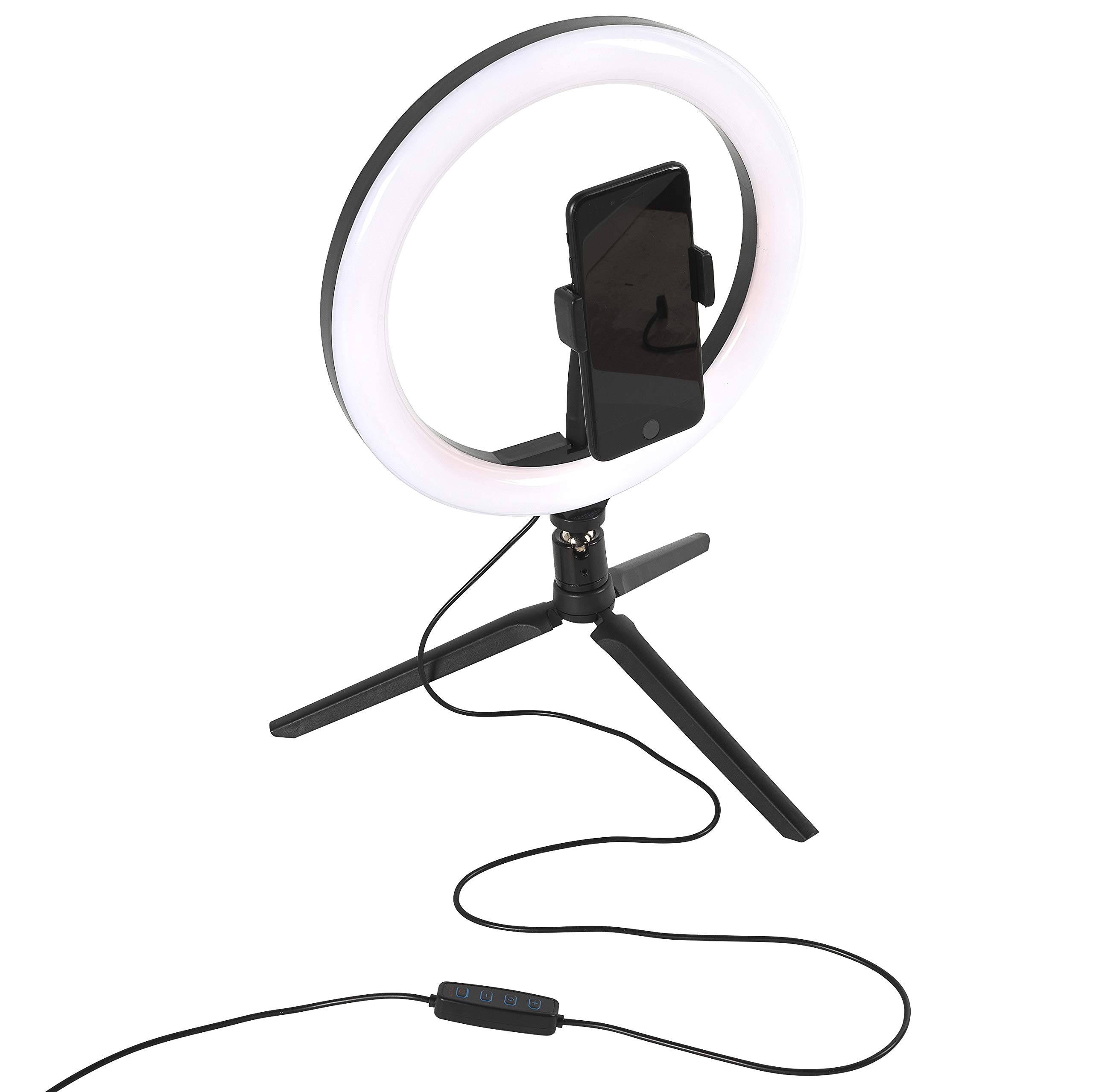 INTEMPO EE5977BLKSTKEU7 Sync Desktop Selfie Ring Stand with Phone Holder, 26 cm, 3 Light Modes, USB Powered, Create The Perfect Atmosphere for Social Media Images & Portraits, Black