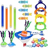 30 Pcs Pool Diving Toys, Underwater Swimming Dive Toys Set - Includes Dive Rings, Dive Sticks, Dive Grass, Fish Net, Torpedo 