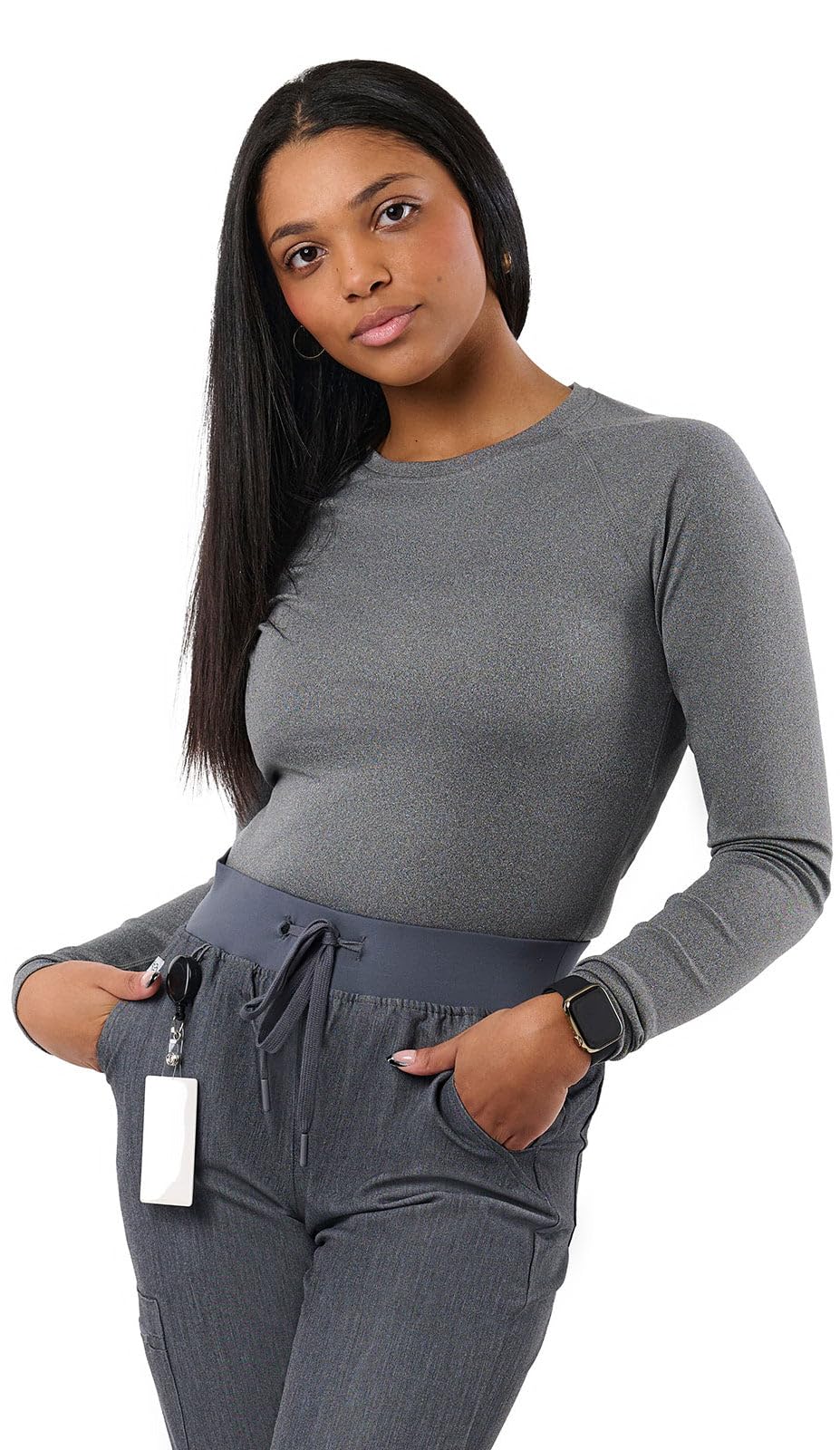 Peelz Kiki Long Sleeve Underscrub Top for Women - Soft, Stretchy, Seamless Fabric for Layering & Comfort, Slim Fit, Heather Grey, XXX-Large