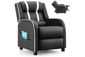 Costzon Kids Recliner, Gaming Recliner Chair w/Side Pockets, Footrest, Headrest & Lumbar Support for Kids Room & Play Room, Adjustable Racing Style Leather Sofa for Children Boys Girls (White, Black)