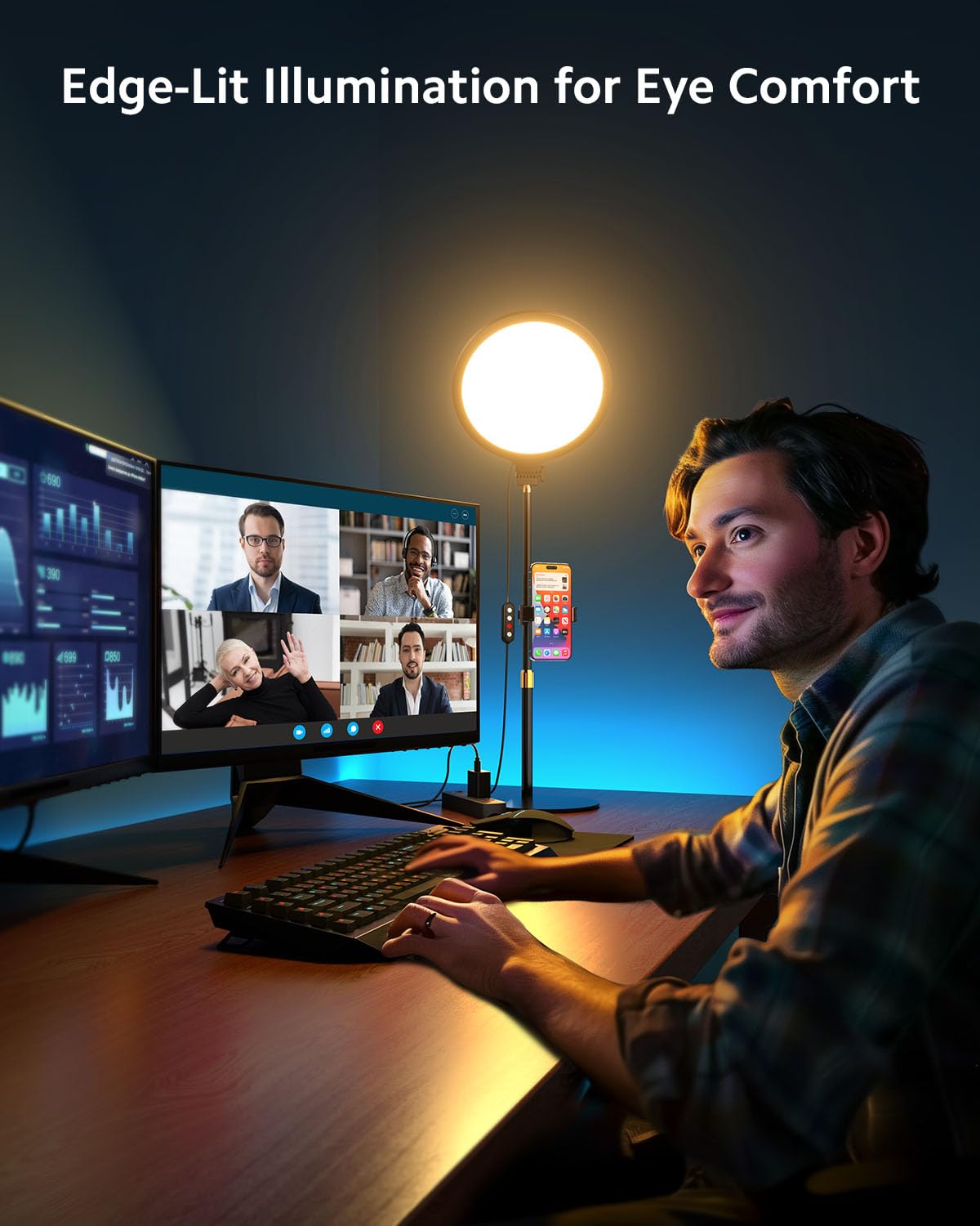 Ring Light with Stand for Zoom Meetings, 360° Rotate 10.5