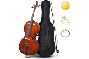 EPOFIT Full Size Acoustic Cello Kit for Adults,Beginners,Complete 4/4 Cello Set with Portable Bag, Bow, Rosin,Natural Finish