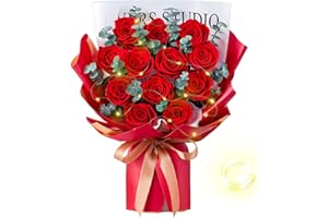 Mosstory Flower Bouquet 12-Piece Red Preserved Roses Bouquet with Led Lights Gift for Women Wife Mother Day Wedding Anniversary Birthday (Red)