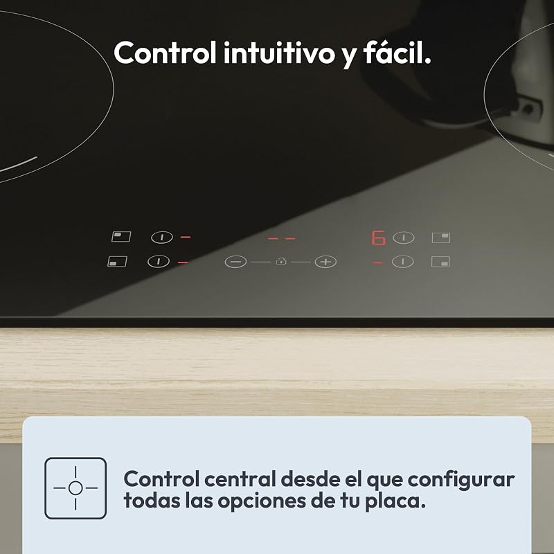 Candy Idea CH64CCB 4U2 Placa Cerâmica 4 Queimadores, 60CM, 10 Níveis de Potência, 6.5KW, Controles Centrais, Indicador de Calor, Bloqueio de Segurança, Superaquecimento e Alerta de Derramamento, Preto