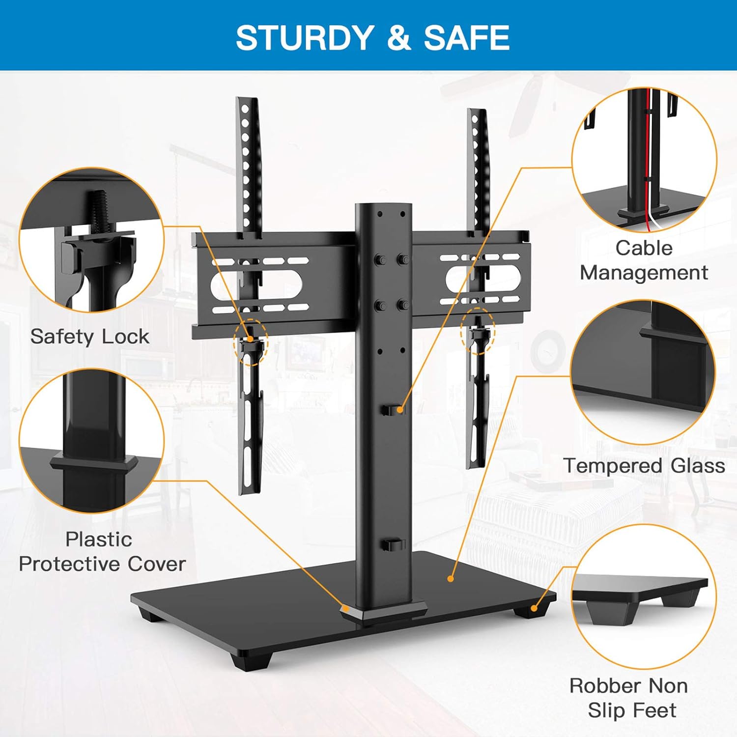 PERLESMITH Universal TV Stand - Table Top TV Stand for 37-55 inch LCD LED TVs - Height Adjustable TV Base Stand with Tempered Glass Base & Wire Management, VESA 400x400mm: Electronics