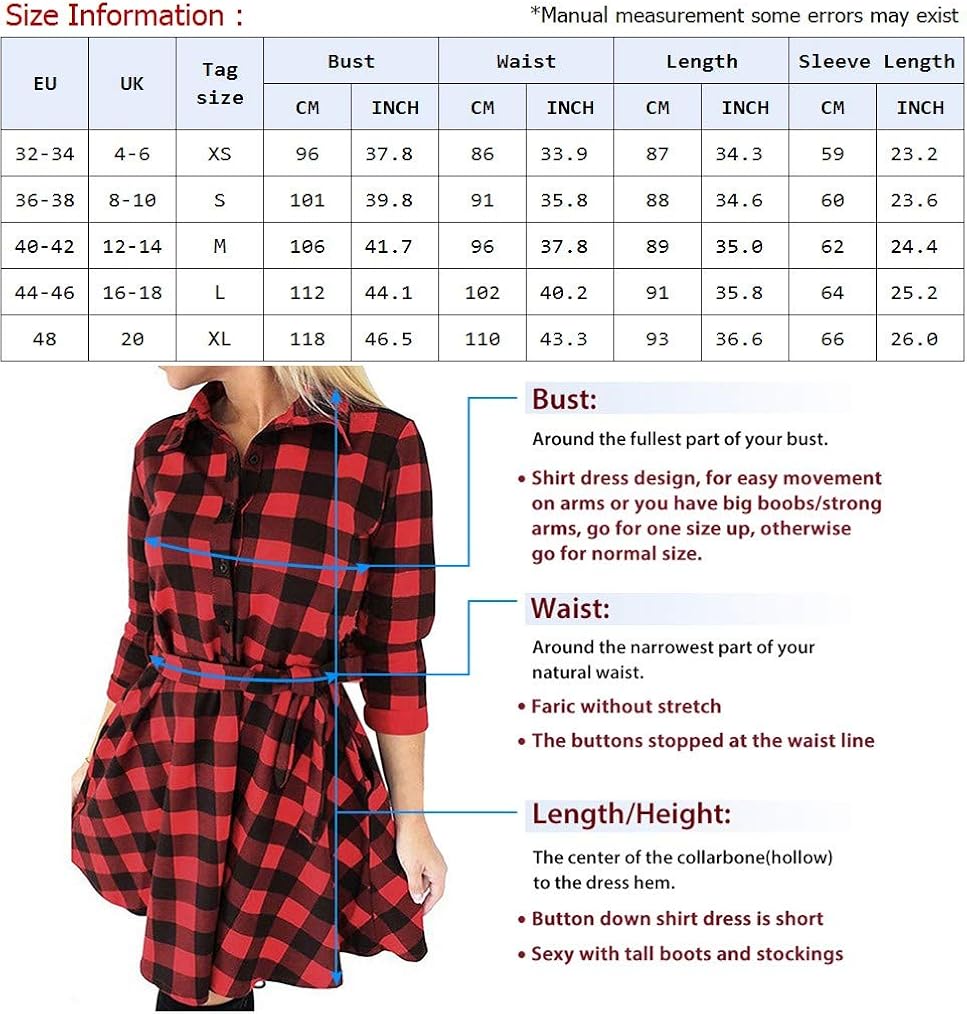 FANCYINN Women Long Sleeve Plaid Pattern Tunic Tops Shirt Casual Dress at  Women’s Clothing store