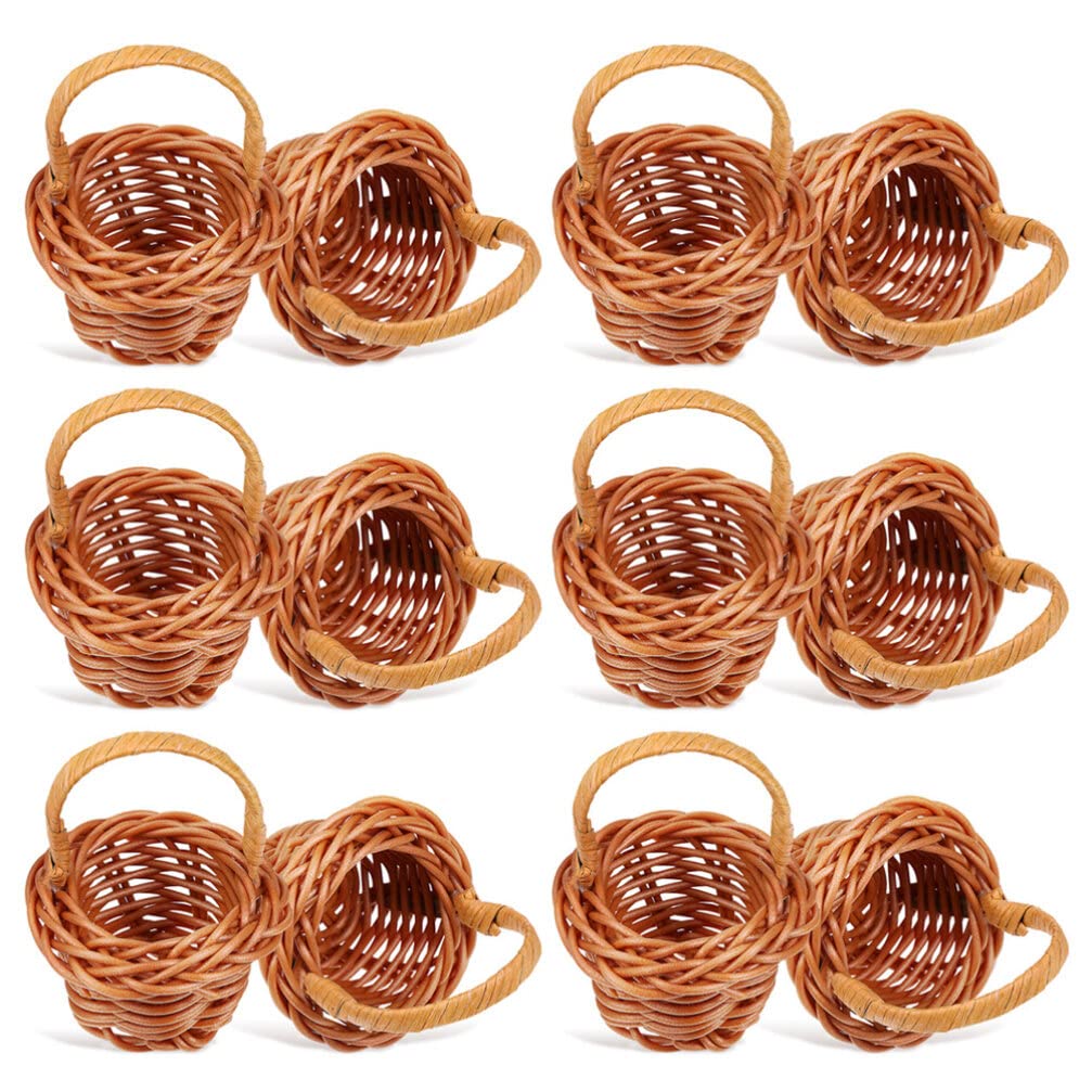 TOYANDONA Mini Woven Flower Basket Set with Handles Small Decorative Miniature Baskets for Home Decor Party Favors Doll House and Craft Storage 6X4X4 Inches