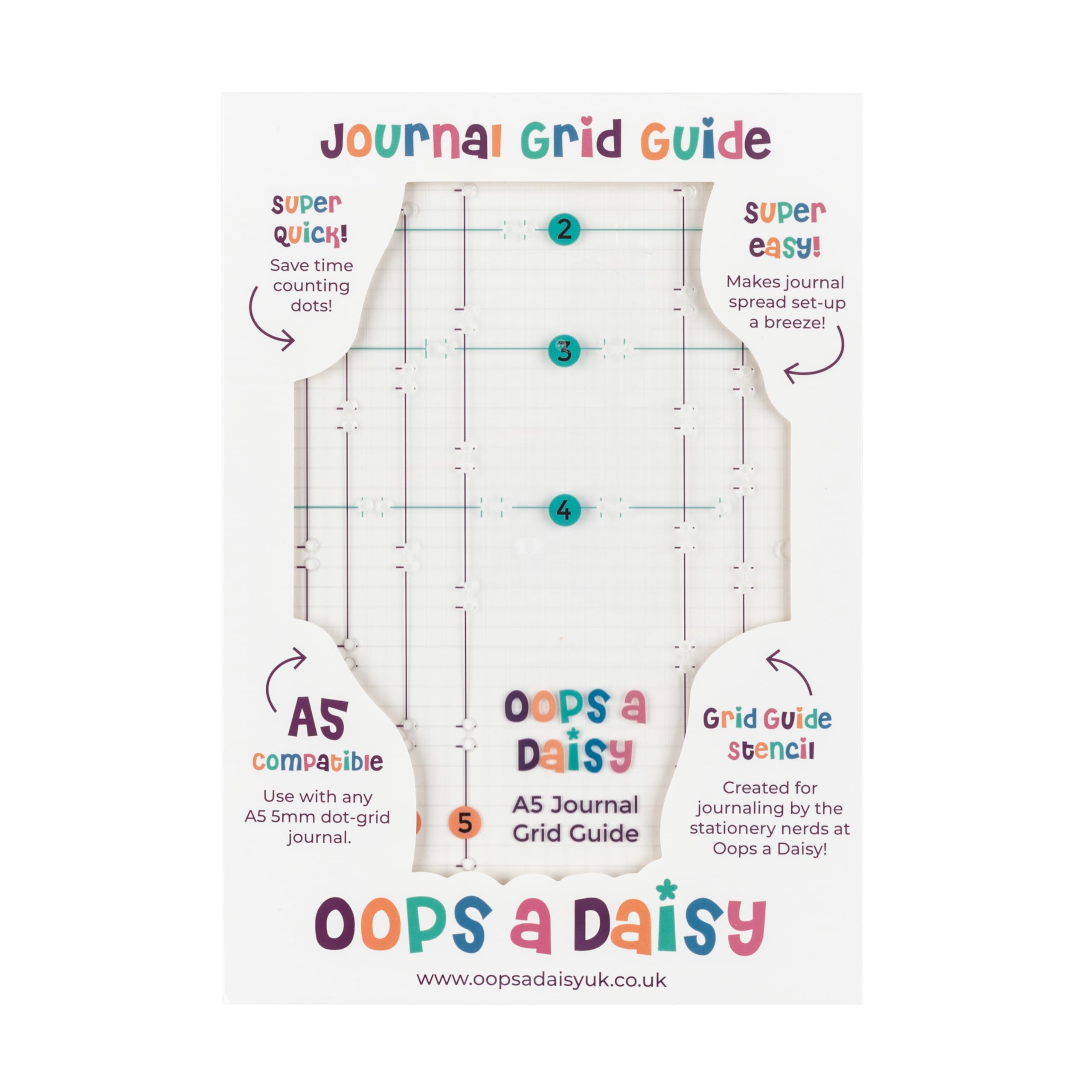 A5 Journal Grid Guide Stencil for Dotted Journaling/Bullet Planning - 5mm Dot Grid - Easy Template for Journal Spread Set-Up - by Oops a Daisy