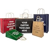 Personalized Paper Bags, 50 PCS Custom Printed Kraft Paper Bags for Small Business, Retail Gift Bags with Logo, Brown Shopping bag with Handle, Paper Bags, Party (Vertical, 1count (Pack of 50))