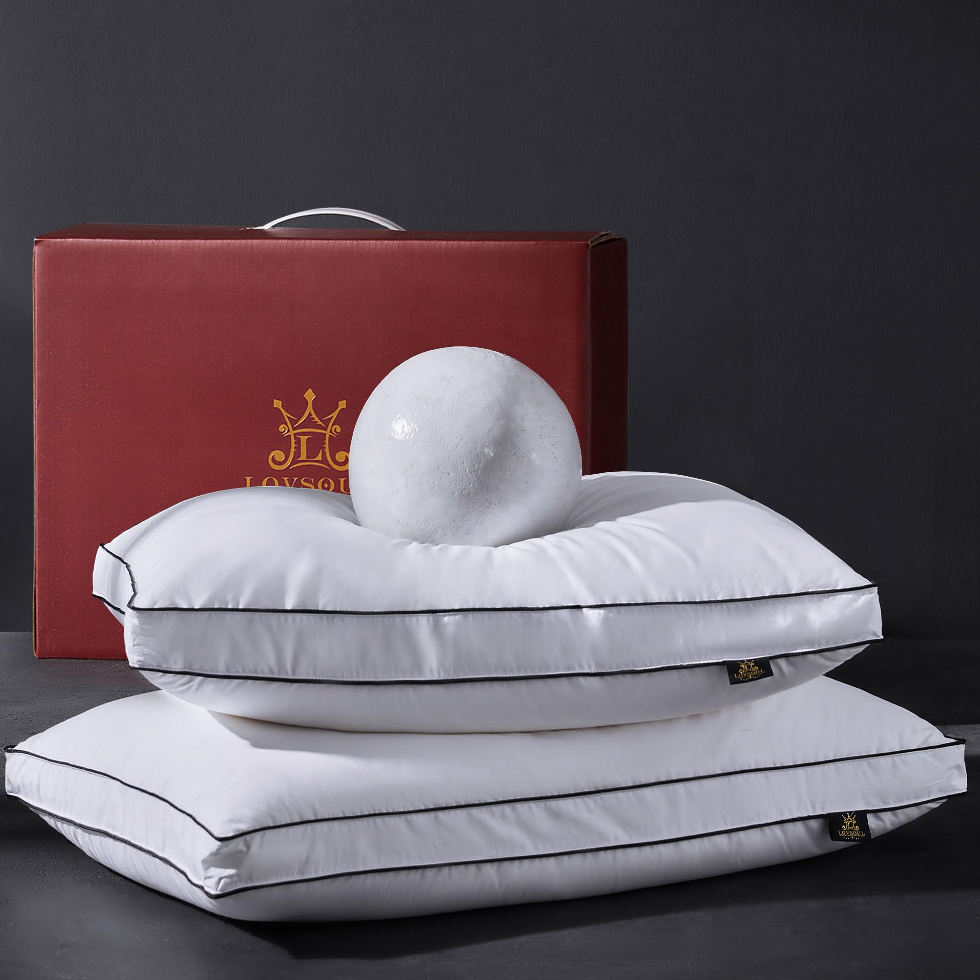 Photo 1 of L LOVSOUL Goose Feather Down Pillow Queen Size of 2,Ultra Soft 100% Organic Cotton Fabric, 700TC,800 Fill Power, Luxury Hotel Collection Bed Gusseted Pillows for Back, Stomach or Side Sleepers