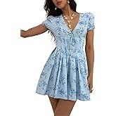 Floerns Women's Floral Summer Mini Dress V Neck Ruffle Hem Vacation A Line Dresses